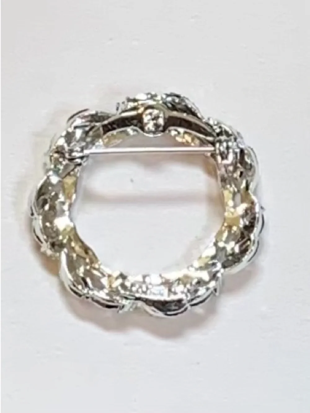 Gerry's Silver-Tone Wreath Brooch with Blue Rhinestones